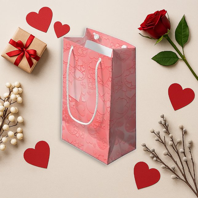 Romantic Pink Whimsical Heart Pattern  Small Gift Bag (Creator Uploaded)