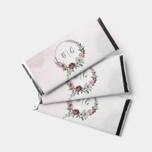 romantic pink, white and cinnamon rose wedding hershey bar favors