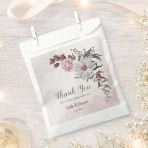 romantic pink white cinnamon rose greenery wedding favor bag