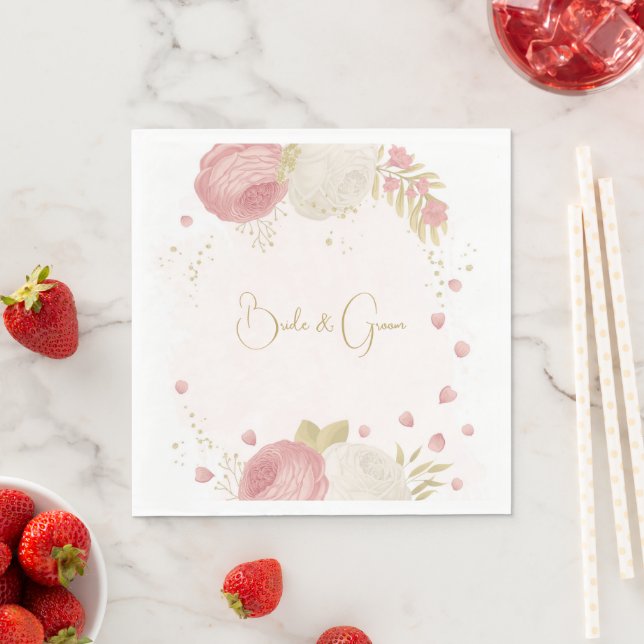 Romantic pink & white flowers gold napkins (Insitu)
