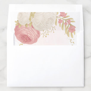 Romantic pink & white flowers gold wedding envelope liner