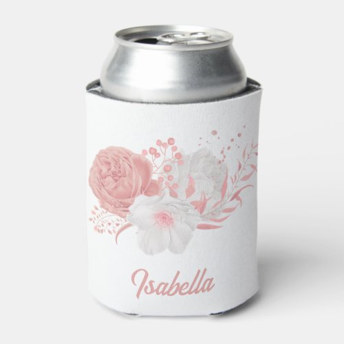 romantic pink  white flowers wedding can cooler