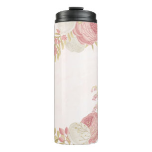 Romantic pink white & gold floral thermal tumbler