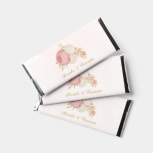 Romantic pink white & gold floral wedding hershey bar favors