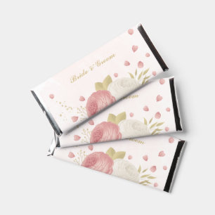Romantic pink white & gold floral wedding hershey bar favors