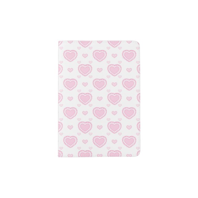 Romantic Pink & White Hearts Passport Holder (Front)