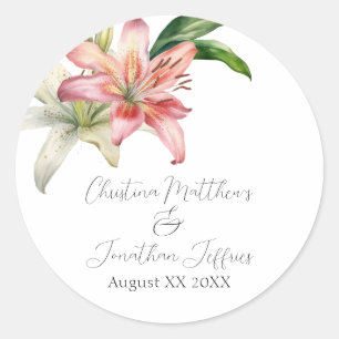 Romantic Pink & White Lilies Classic Round Sticker