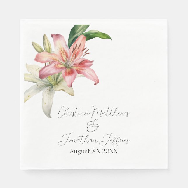 Romantic Pink & White Lilies Napkins (Front)
