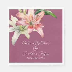 Romantic Pink & White Lilies on Fuchsia Napkins