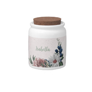 Romantic pink white navy flowers greenery candy jar