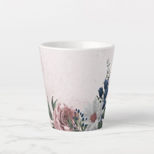 Romantic pink white navy flowers greenery latte mug