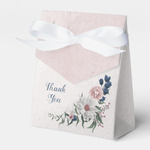 Romantic pink white navy flowers greenery wedding favor boxes