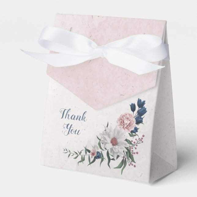 Romantic pink white navy flowers greenery wedding favor boxes (Front Side)