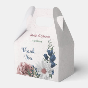 Romantic pink white navy flowers greenery wedding favor boxes