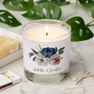 Romantic pink white navy flowers greenery wedding scented candle