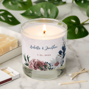 Romantic pink white navy flowers greenery wedding scented candle