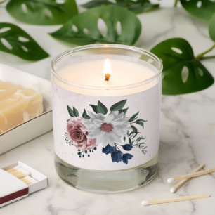 Romantic pink white navy flowers greenery wedding scented candle