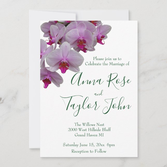 Romantic pink white orchid photo, orchids invitation (Front)