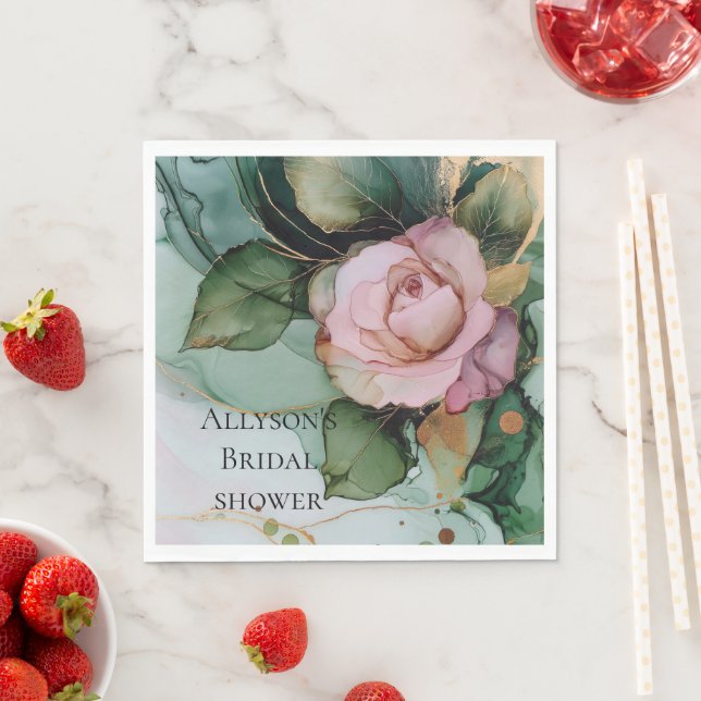 Romantic Pink White Rose Gold Floral Wedding Napkins (Insitu)