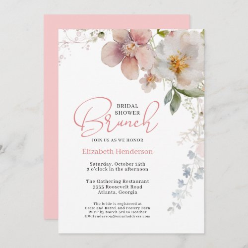 Romantic Pink Wildflower Floral Bridal Shower Invitation