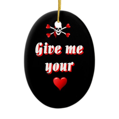 Romantic Pirate and Vaentines love hearts Ceramic Ornament