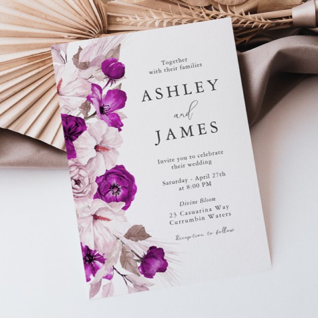 Romantic Plum & Blush Watercolor Wedding Invitation (Creator Uploaded)