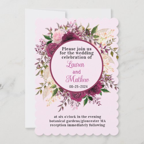 Romantic Plum Burgundy Blush Pink Floral Wedding Invitation