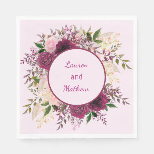 Romantic Plum Burgundy, Blush Pink Personalized Napkins