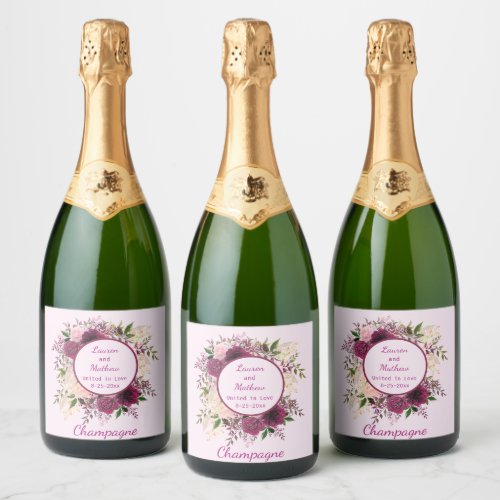 Romantic Plum Burgundy Blush Pink Personalized Sparkling Wine Label