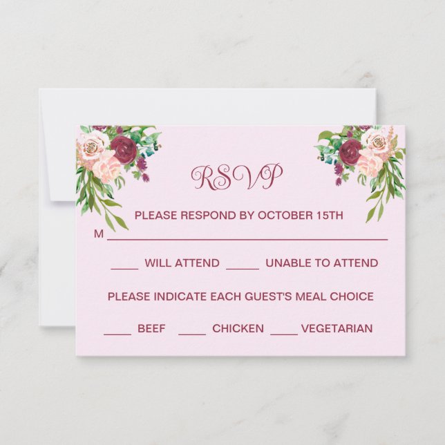 Romantic Plum Burgundy Blush Pink Wedding RSVP     Save The Date (Front)