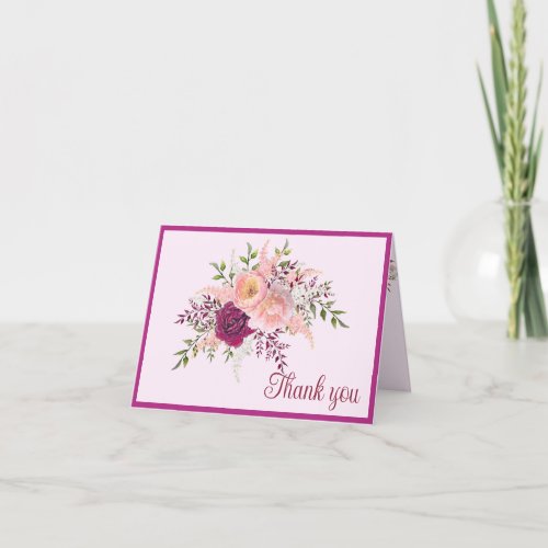 Romantic Plum Burgundy Blush Pink Wedding  Thank You Card