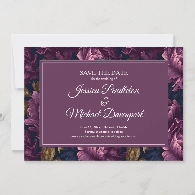 Romantic Plum Floral Wedding Save Date Save The Date (Front)