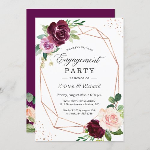 Romantic Plum Purple Blush Floral Engagement Party Invitation - Create the perfect Engagement Party invite with this "Romantic Plum Purple Blush Floral Engagement Party Invitation" template. It's easy to be customized to match your wedding colors, styles and theme. For further customization, please click the "customize further" link and use our design tool to modify this template. If you need help or matching items, please contact me.