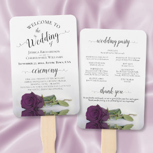 Romantic Plum Purple Rose Elegant Wedding Program Hand Fan