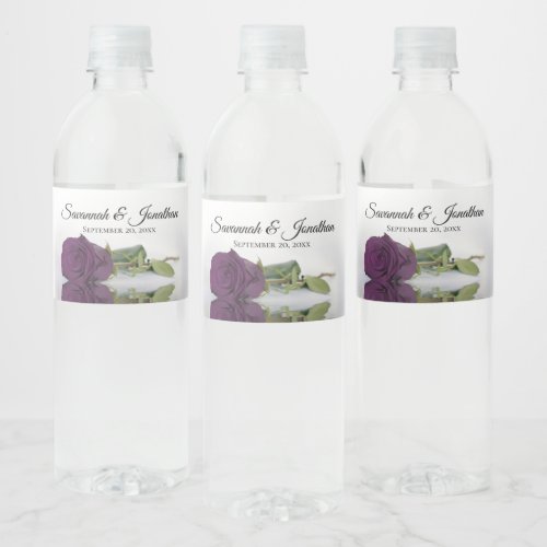 Romantic Plum Purple Rose Elegant Wedding Water Bottle Label