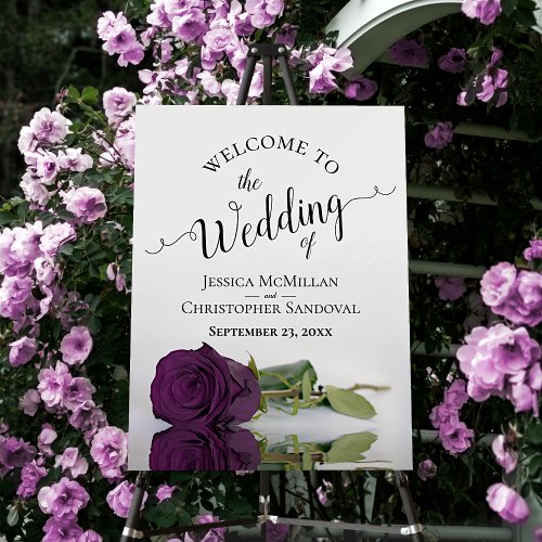 Romantic Plum Purple Rose Elegant Wedding Welcome Foam Board