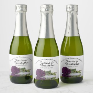 Romantic Plum Purple Rose Wedding Thank You Mini Champagne Label