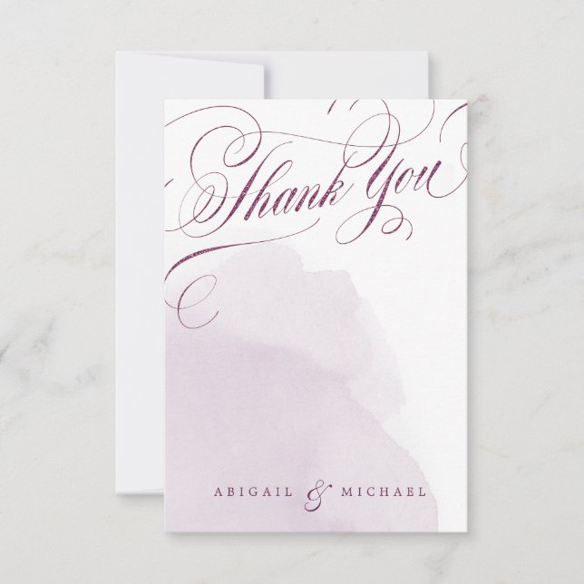 Romantic plum wedding calligraphy thank you (Front)