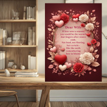 Romantic Poem Couples Red Roses Hearts Vintage