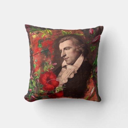 Romantic Poet Friedrich Schiller Vintage Collage Throw Pillow