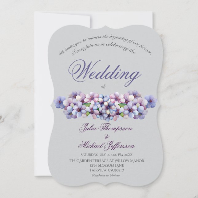 Romantic Poetic Lilac Watercolor Floral Wedding Invitation (Front)