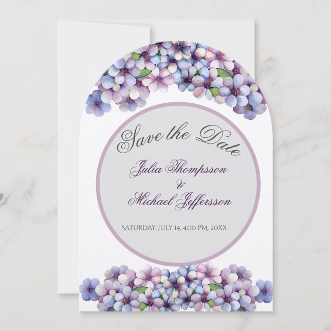 Romantic Poetic Lilac Watercolor Floral Wedding Invitation (Front)
