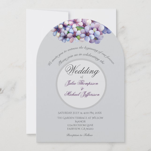 Romantic Poetic Lilac Watercolor Floral Wedding Invitation (Front)