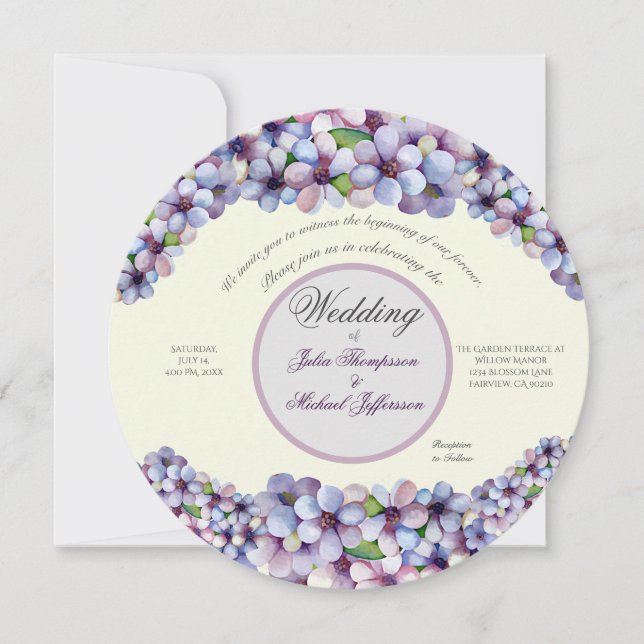 Romantic Poetic Lilac Watercolor Floral Wedding Invitation