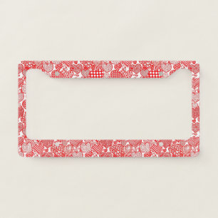 Romantic Polka Heart Doodle Red White License Plate Frame