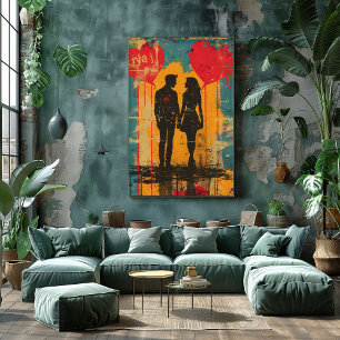 Romantic Pop Art: Couple with Heart Balloons Photo Print