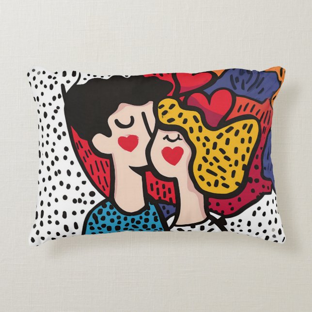 Romantic Pop Art Illustration of a Loving Couple Accent Pillow (Front)