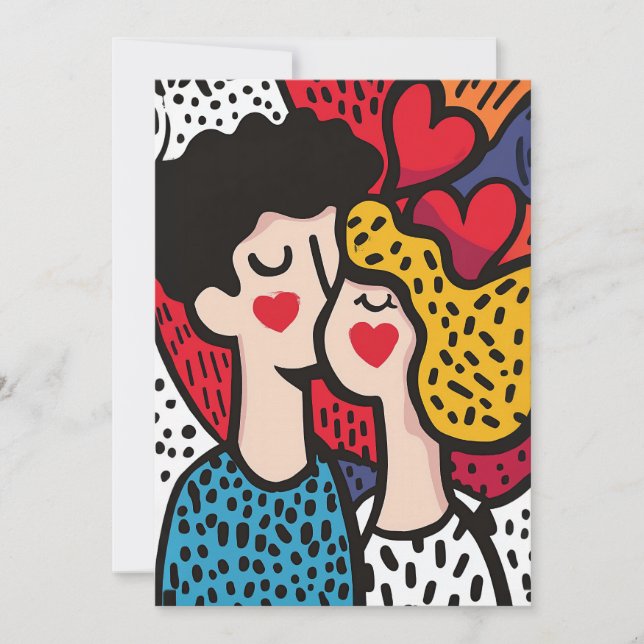 Romantic Pop Art Illustration of a Loving Couple Invitation (Front)