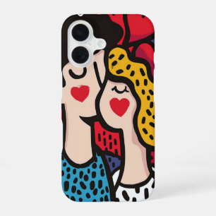 Romantic Pop Art Illustration of a Loving Couple iPhone 16 Case