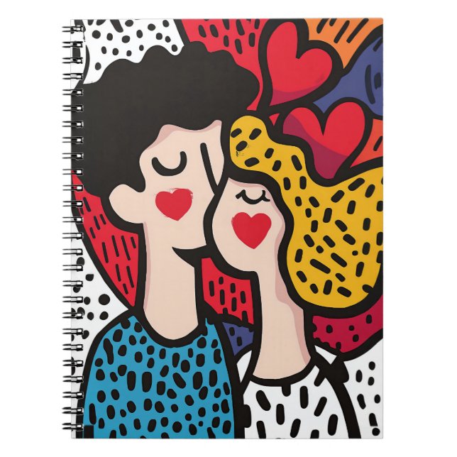 Romantic Pop Art Illustration of a Loving Couple Notebook (Front)